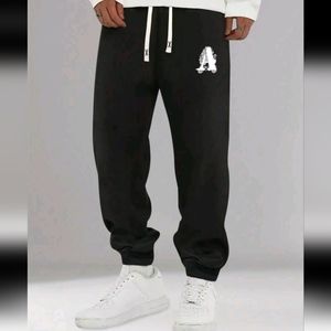 Men's Letter Print Waistband Drawstring Sweatpants Small 36 Black NEW